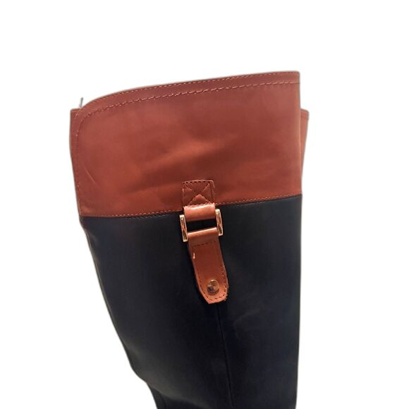 Franco Sarto Lizbeth Riding Boots Two Tone Brown Black Genuine Leather Size 7.5 - Picture 2 of 11